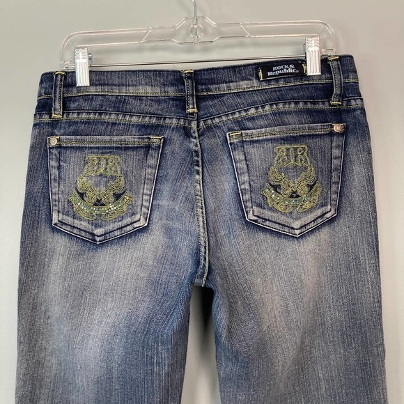 ROCK & Republic Roth 5432 crthwaw Flare Jeans Women's 29 Rhinestones Embroidered - Picture 9 of 12